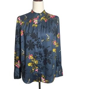 Ann Taylor Floral Blouse Long Sleeve Silky Button Down Shirt‎ Womens XS Office